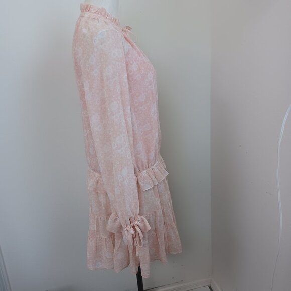 Rebecca Minkoff Dress Dyan Drop Waist Pink White Floral Ruffles Womens X Small - Picture 9 of 15